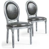 Lot de 2 chaises de style, chaises Louis XVI Tissu enduit gris et bois patiné argent