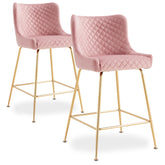 Lot de 2 chaises de bar Bellamy Velours Rose pieds Or