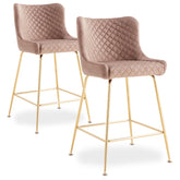Lot de 2 chaises de bar Bellamy Velours Taupe pieds Or
