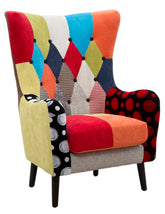 Fauteuil Impérial en bois et tissu patchwork