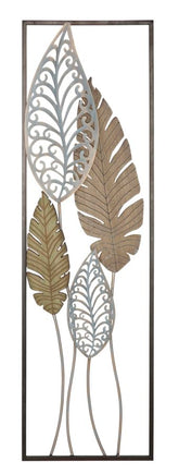 Décoration murale rectangulaire métal et MDF feuilles 3D