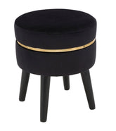 Tabouret Velours Noir en Bois bande dorée