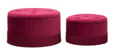 Pouf de rangement rond Velours Bordeaux avec franges