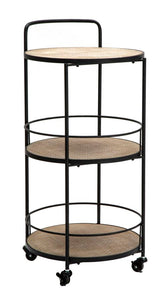 Chariot rond en métal et bois avec 3 étagères
