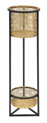 Porte-fleur DOPPIO en métal doré ciselé et base en métal noir