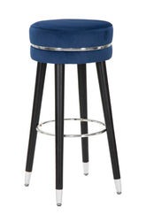 Tabouret de bar Velours Gris bois pieds Noir finition argentée