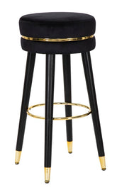 Tabouret de bar en bois et velours Noir finition argentée