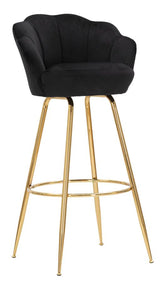 Tabouret de bar Velours Noir pieds dorés