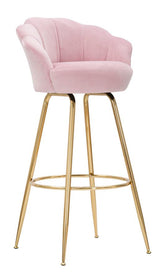Tabouret de bar Vienna Velours Rose pieds dorés