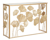 Console rectangulaire en métal blanc plateau en verre miroir