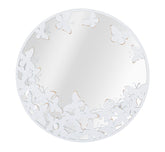 Miroir rond métal blanc décor papillons dorés