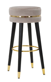 Tabouret de bar Paris Velours Gris pieds Noir finition dorée