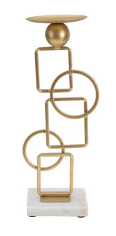 Bougeoir géométrique en métal doré et base en marbre