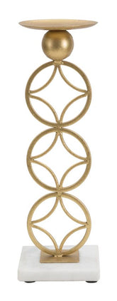 Porte-bougie géométrique en métal doré et marbre Blanc