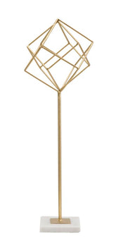 Sculpture géométrique en métal doré et base en marbre