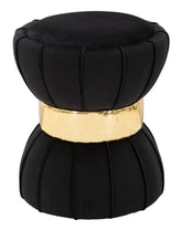 Tabouret rond Velours Noir avec bande décorative dorée