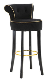 Tabouret de bar rond Luxy Velours Noir pieds métal doré