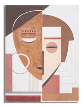 Peinture murale visage abstrait faite à la main cadre en bois couleurs chaudes