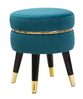 Tabouret Teal Velours Bleu Sarcelle pieds Noir et finition dorée