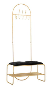 Banc avec porte-manteau intégré en métal doré et velours noir