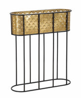 Porte-vase ovale métal doré et support métal noir