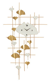 Horloge murale géométrique décorative feuilles or et blanc