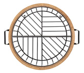 Étagère murale en métal noir et rotin tressé