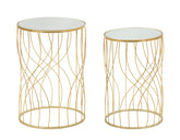 Table ronde en métal doré et verre miroir