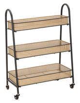 Chariot rectangulaire en métal Noir avec étagères paille de Vienne