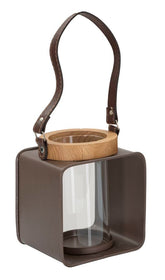 Lanterne en métal et verre design 19ème siècle avec bois