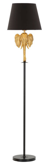 Lampe de sol éléphant métal noir abat-jour tissu noir décoratif