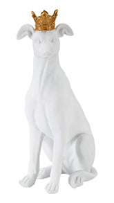 Statue de chien assis Blanc avec couronne Dorée