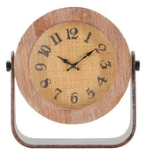 Horloge de table ronde métal et bois naturel