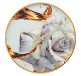 Horloge murale ronde décorée d'une rose cadre doré