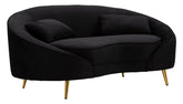 Canapé 2 places Oslo Tissu Noir pieds métal Doré avec 2 coussins