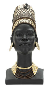 Statue femme Masaï en résine noire avec coiffe et bijoux