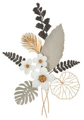 Panneau mural décoratif en métal 3D branches de fleurs colorées et feuilles