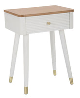 Table de chevet MATERA Bois Blanc et dessus en Bois Brun pieds Métal Doré
