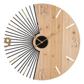 Horloge murale ronde métal et bois design rayons du soleil