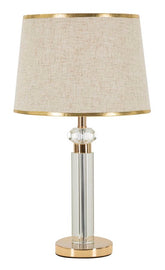 Lampe de table Praga métal doré abat-jour tissu beige bordure dorée