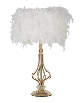 Lampe de table Tarty métal doré abat-jour plumes synthétiques blanches