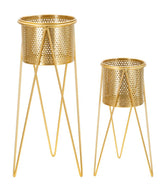 Porte-vases métal doré ensemble de 2 pièces décoré de sculptures rondes irrégulières