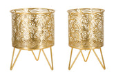 Porte-vase en métal doré avec décorations feuilles set de 2