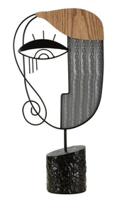 Sculpture visage cubiste métal et MDF base ronde