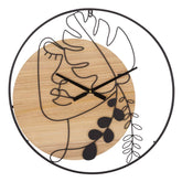 Horloge murale ronde en métal et bois