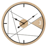 Horloge murale ronde géométrique Métal Bois