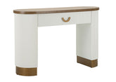 Console arrondie Tolosa Bois Blanc et inserts Bois Brun avec tiroir