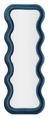 Miroir mural ondulé Emily cadre en bois recouvert de Velours Bleu