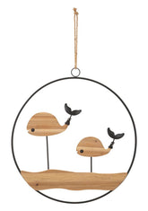 Panneau mural décoratif 3D rond métal bois Baleines