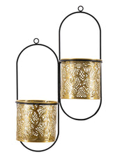 Support pour vase mural double métal doré et noir